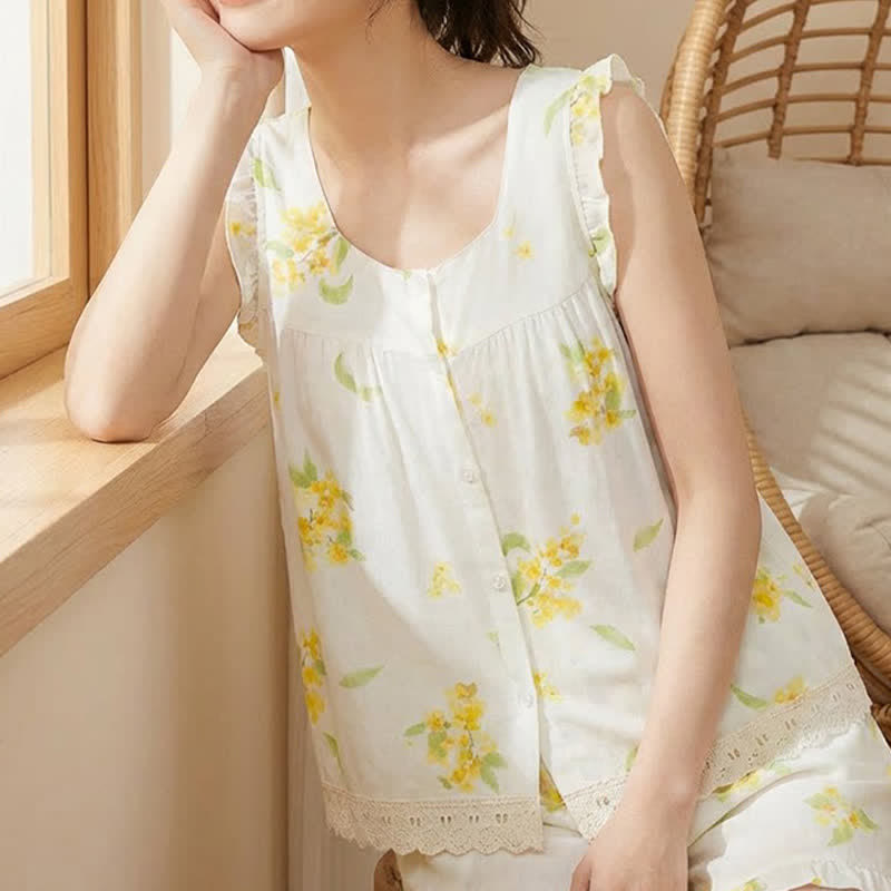 Osmanthus Ruffle Lace Sleeveless Loungewear Set
