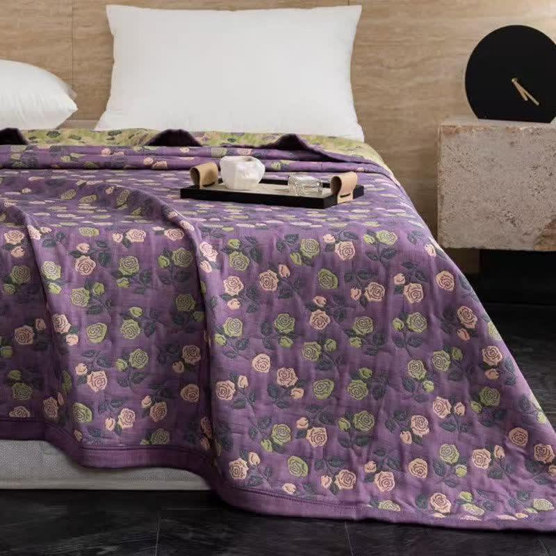 Elegant Rose Cotton Double Gauze Quilt