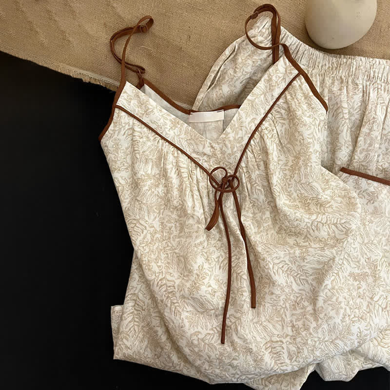 Beige Bow Detail Cami Lounge Set