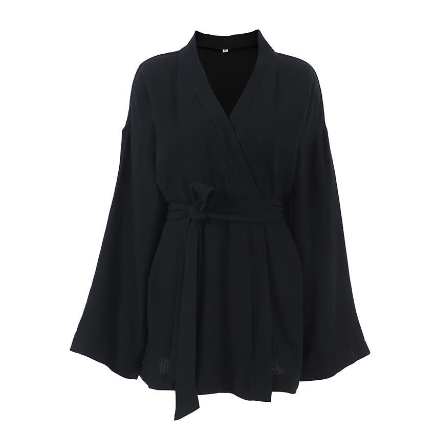 Black Cotto Kimono Short Robe