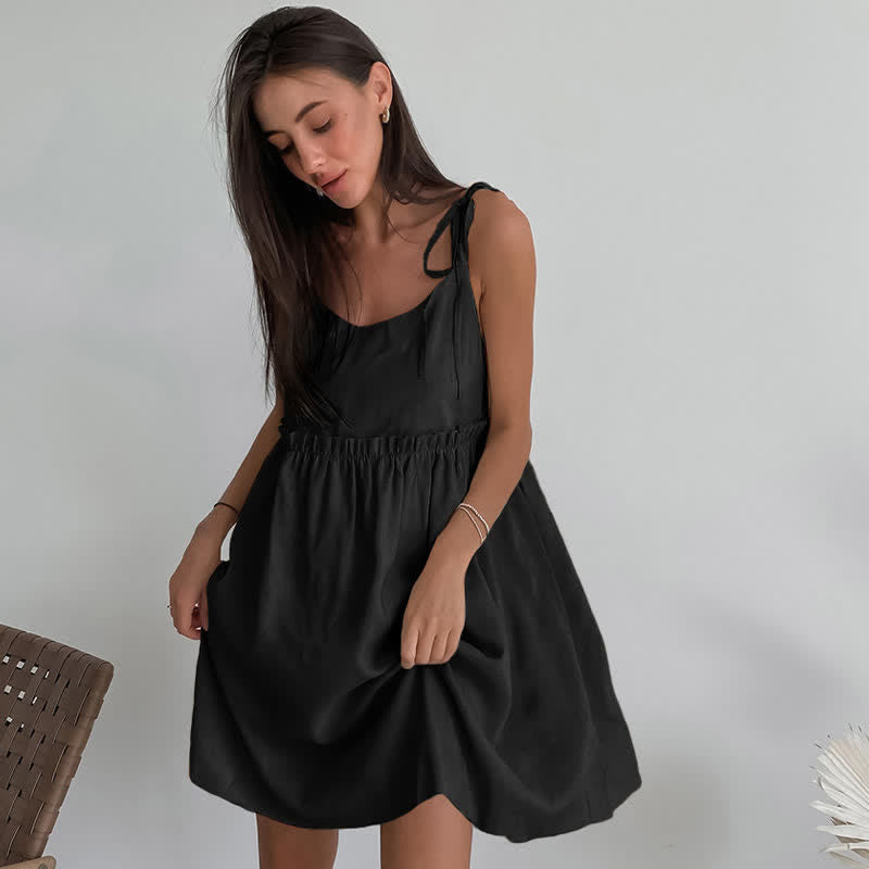 Casual Cotton Linen Tie Strap Nightdress
