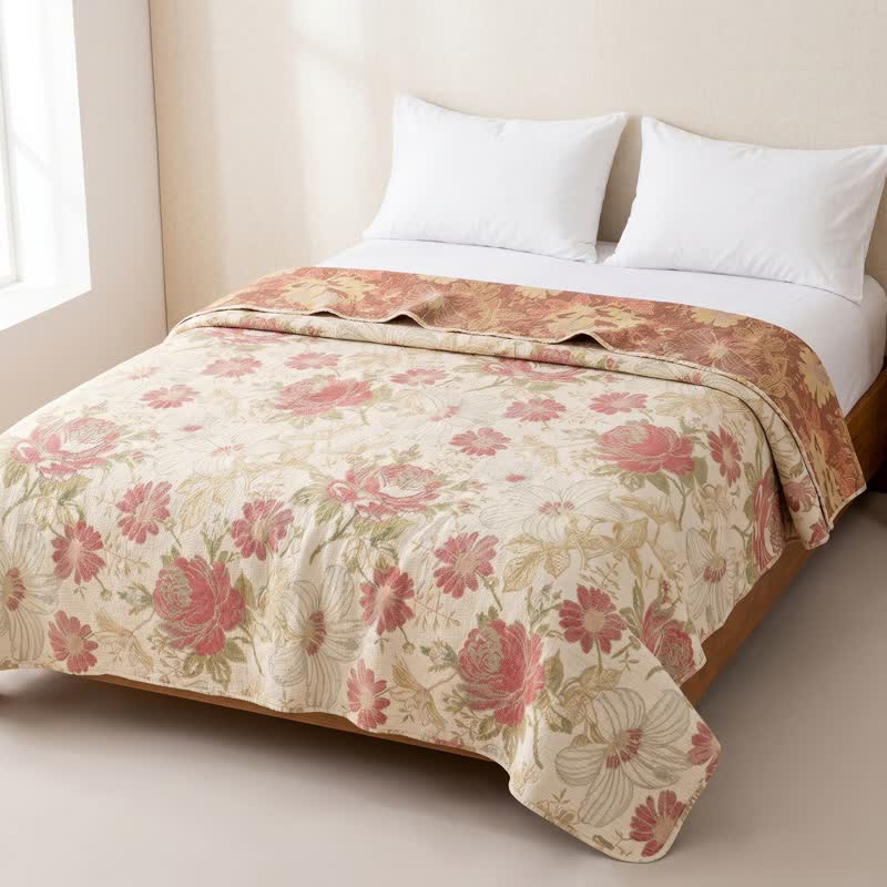 Blush Pink Floral Cotton Muslin Quilt