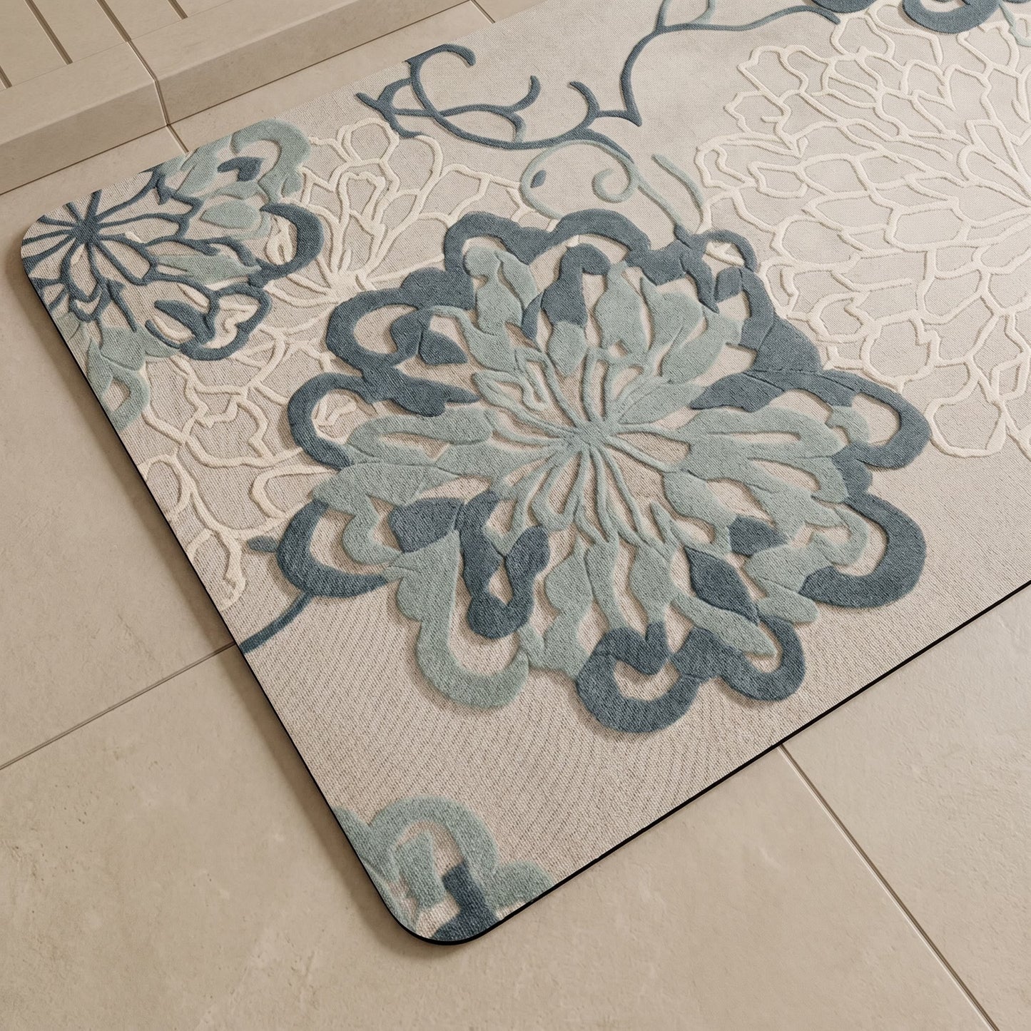 Floral Embossed Soft Non-Slip Bathroom Rug