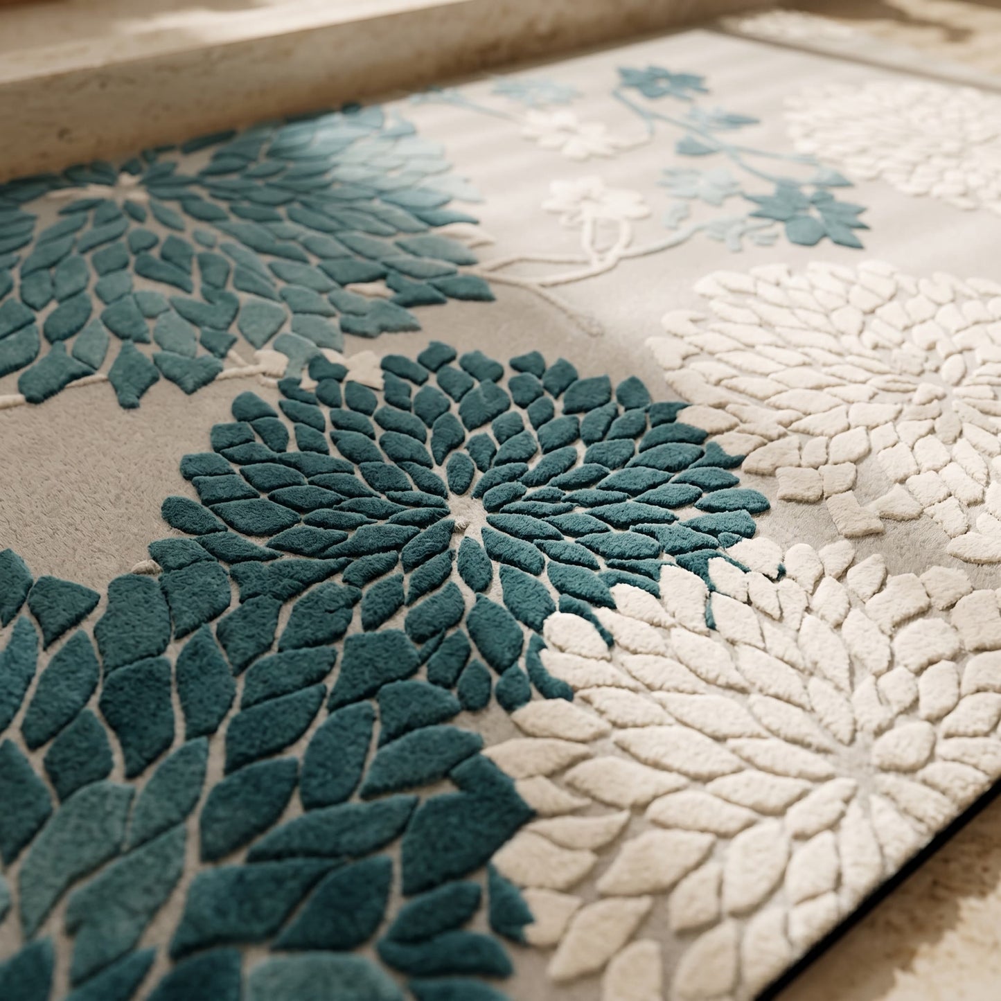 Blue Vintage Floral Non-Slip Bathroom Rug