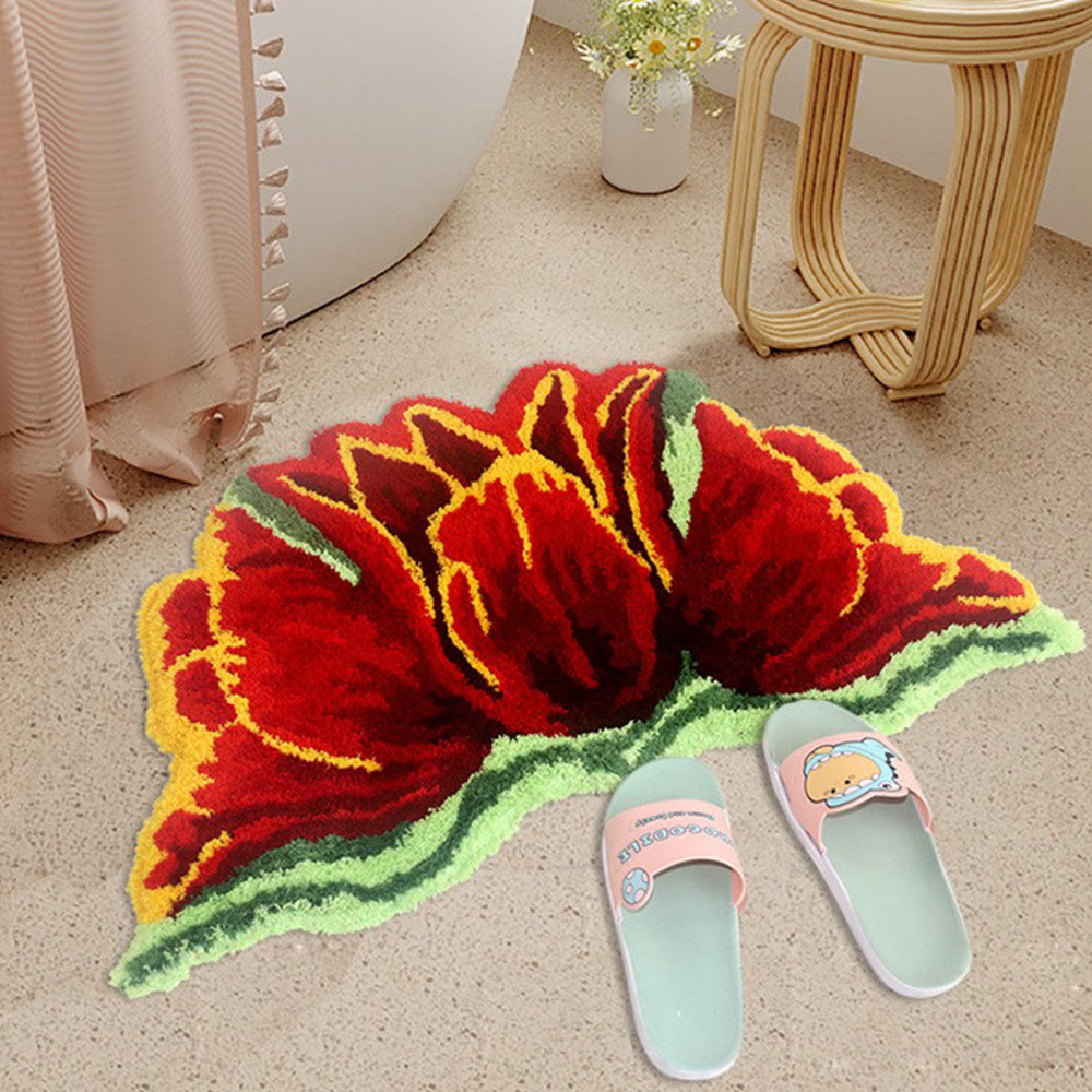 Pink Tulip Shaped Plush Bathroom Rug