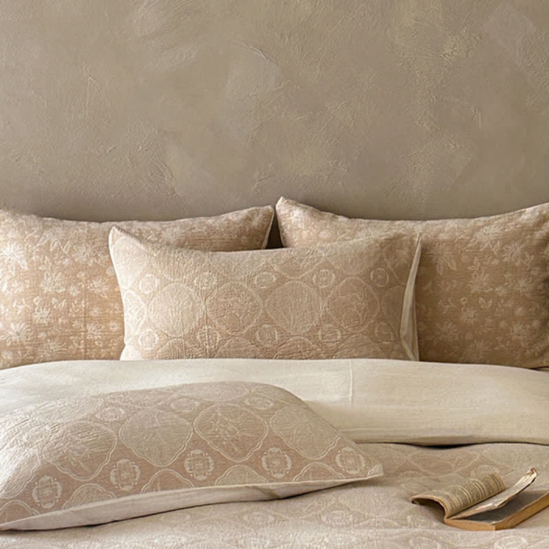Camel Geometric Floral Jacquard Cotton Bedding Set
