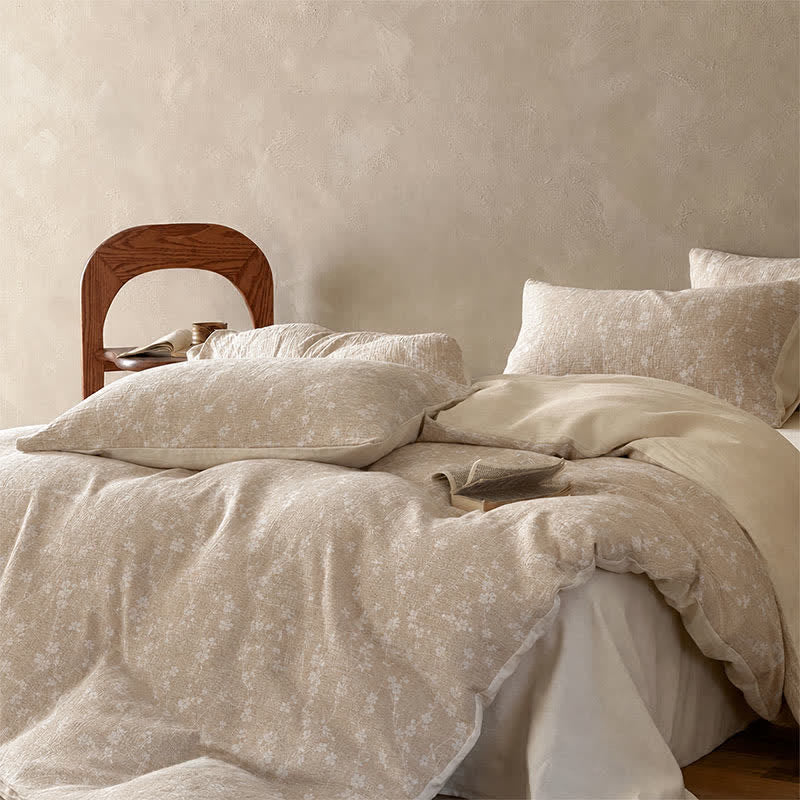 Camel Delicate Floral Sprig Jacquard Cotton Bedding Set