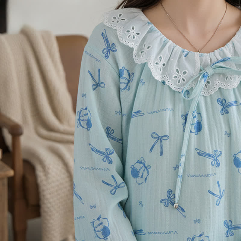 Sweet Cherry & Bow Cotton Gauze Pajamas