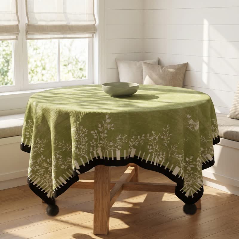Green Botanical Leaf & Butterfly Tablecloth
