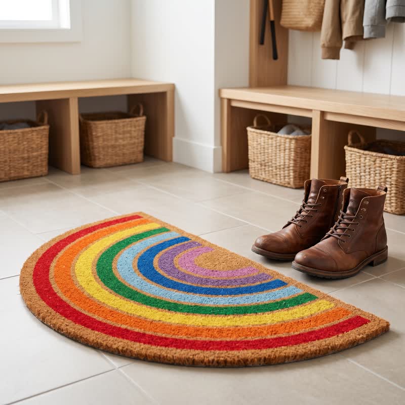 Rainbow Non-Slip Entryway Coir Area Rug