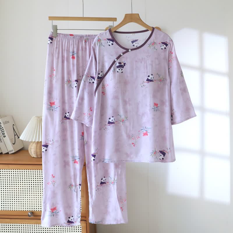 Purple Panda Print Loungewear Set