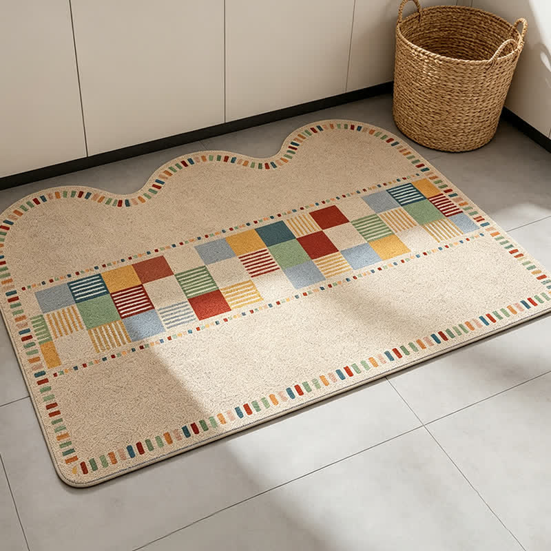 Retro Colorblock Wave Edge Rug