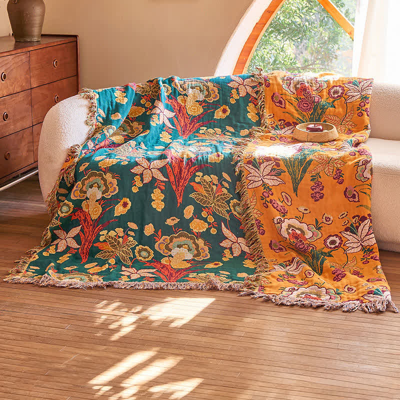 Boho Reversible Cotton GauzeTassel Blanket Quilt
