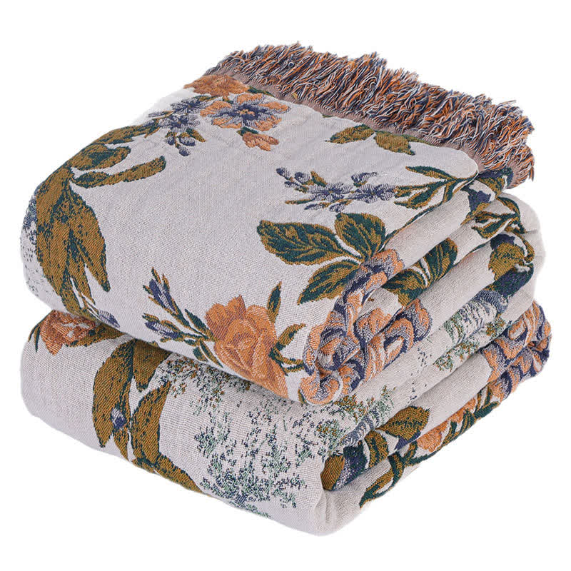 4-Layer Cotton Gauze Baroque Floral Bedspread Quilt