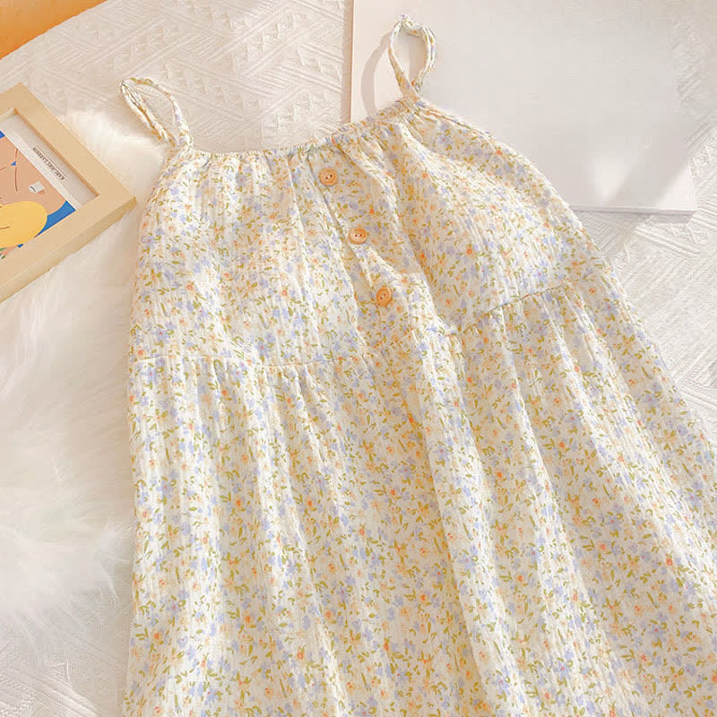 Floral & Leaf Cotton Ruffle Lounge Dress