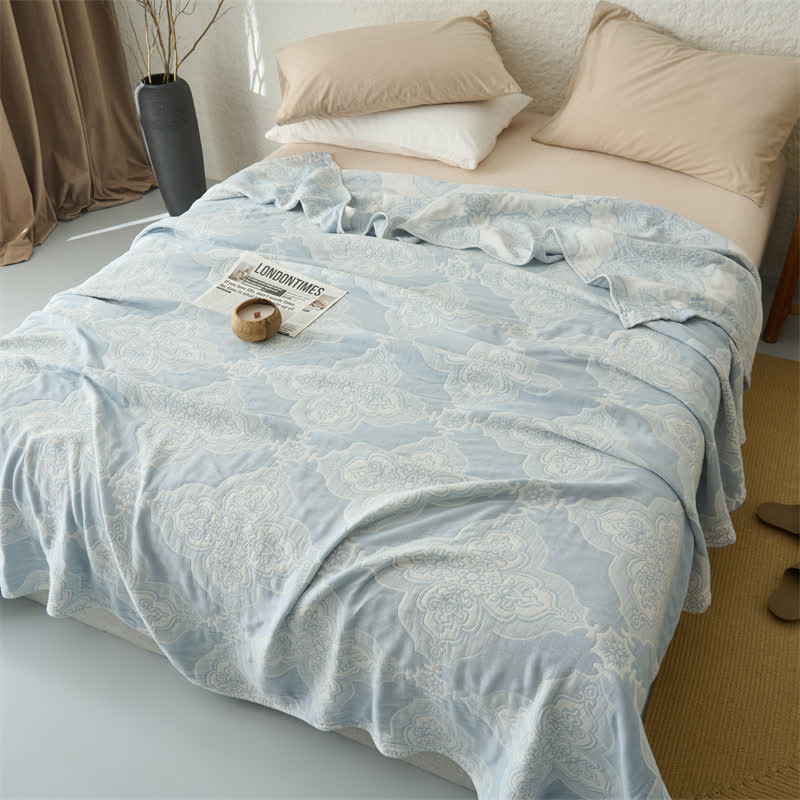 Vintage Damask Cotton 3-Layer Muslin Throw Quilt