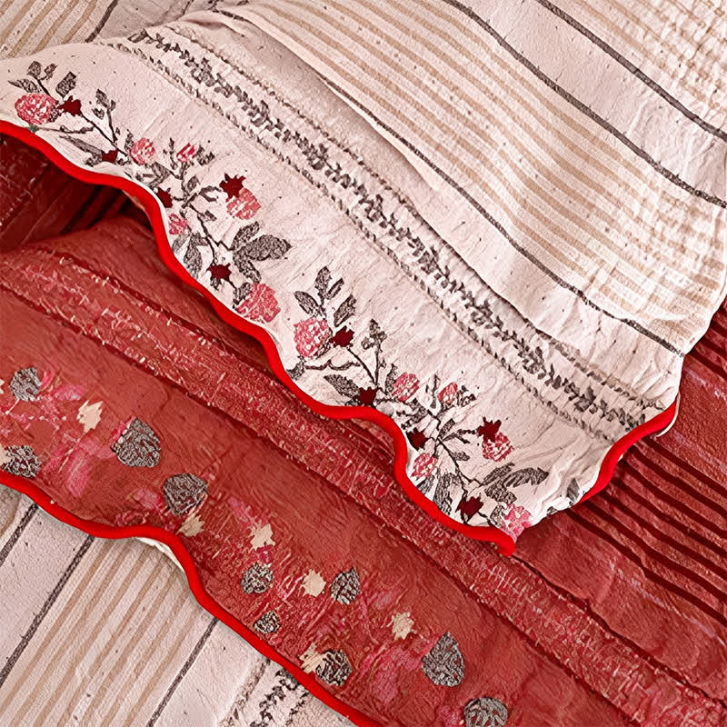 Blush Floral Stripe Washed Cotton Bedding Set