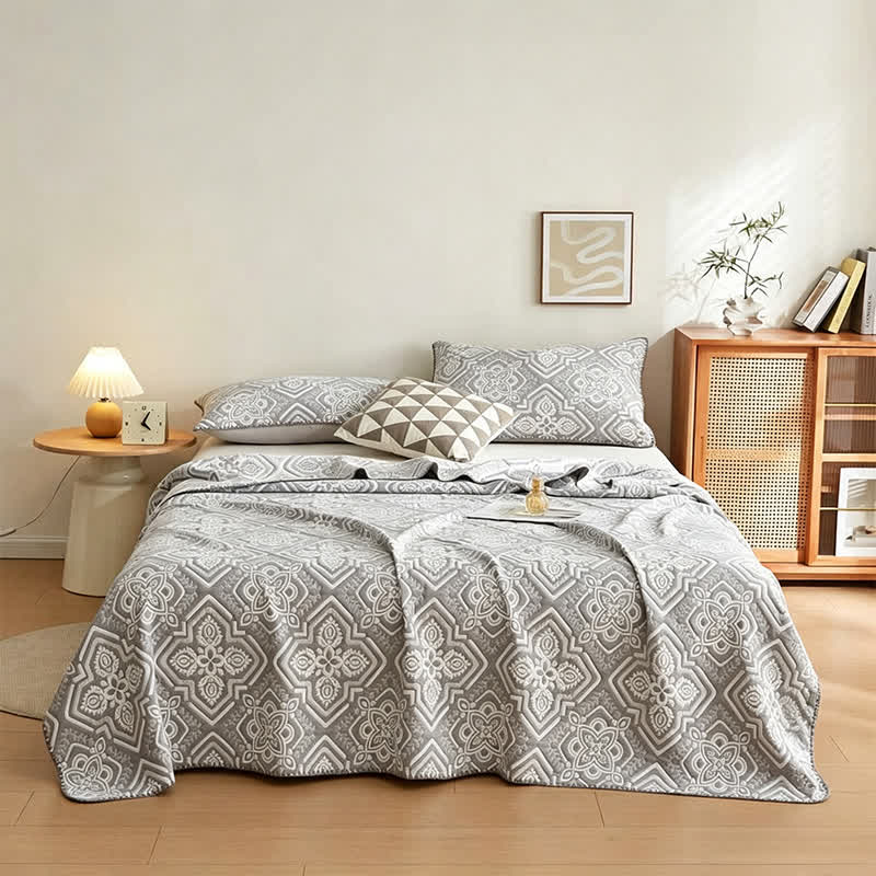 Mediterranean Tile Cotton Muslin Blanket Quilt