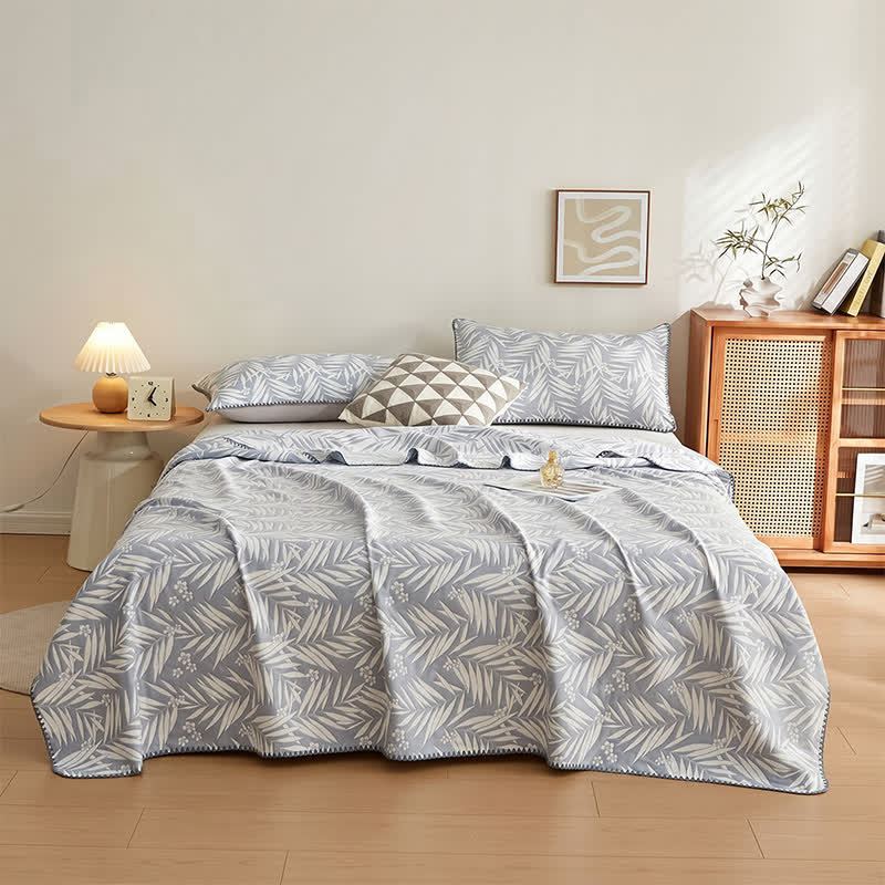 Botanical Palm Leaf Cotton Muslin Blanket Quilt