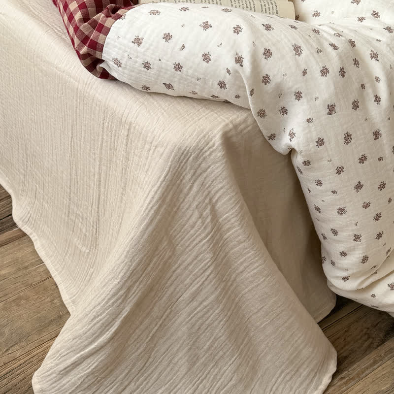 Cherry Gingham Washed Cotton Soft Cozy Bedding Set