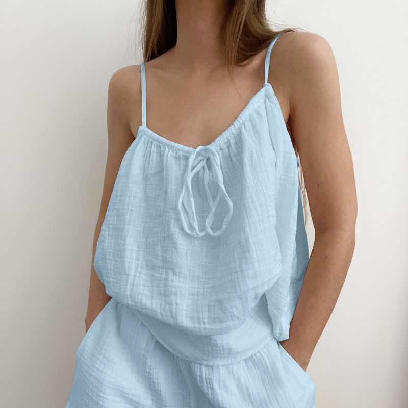 White Cotton Gauze Bow Lounge Set