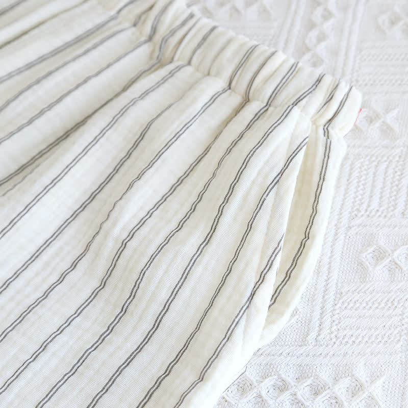Relaxed Striped Camp Collar Summer Loungewear Set