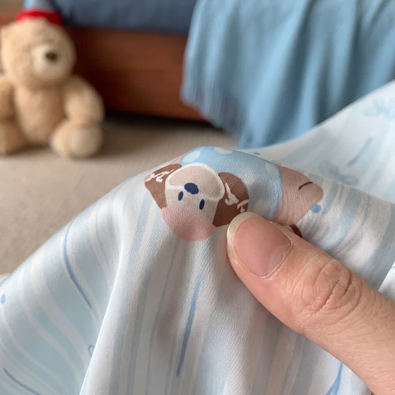 Sky Blue Puppy Print Pajama Set 121-140 GSM 2XL Breathable Fabric Button-Up Front Cartoon Print Casual Homewear Cooling Feel Dog Motif Elastic Waist Ice Silk INS Aesthetic IP Inspired Kawaii Style L Light Blue Lightweight Loose Fit Loungewear M newin260717 Nightwear Pajama Roomwear Set Shantou Origin Short Sleeve Shorts Sleepwear Soft Touch Striped Shorts Summer Teen Girl Turn-Down Collar women XL Youth