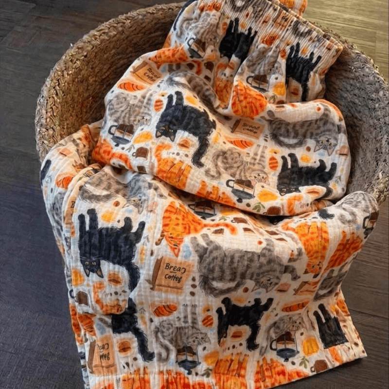 Cartoon Orange Cat Cotton Gauge Lounge Pants