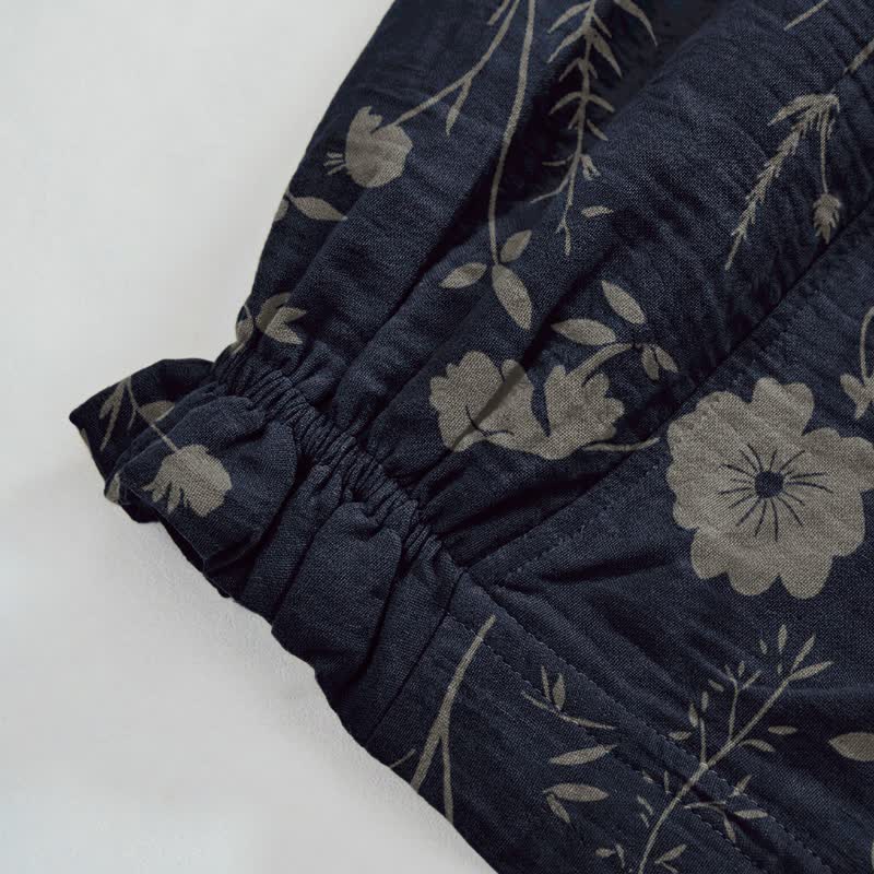 Navy Blue Wildflower Cotton Gauge Lounge Pants Autumn Breathable Casual Pants Cotton Cotton Gauze Flower Gauze Homewear L Loungewear Navy Blue newin260810 Nightwear Pajama Pajama Pants Pants Sleep Pants Sleepwear Spring Summer Vintage Wildflower women XL