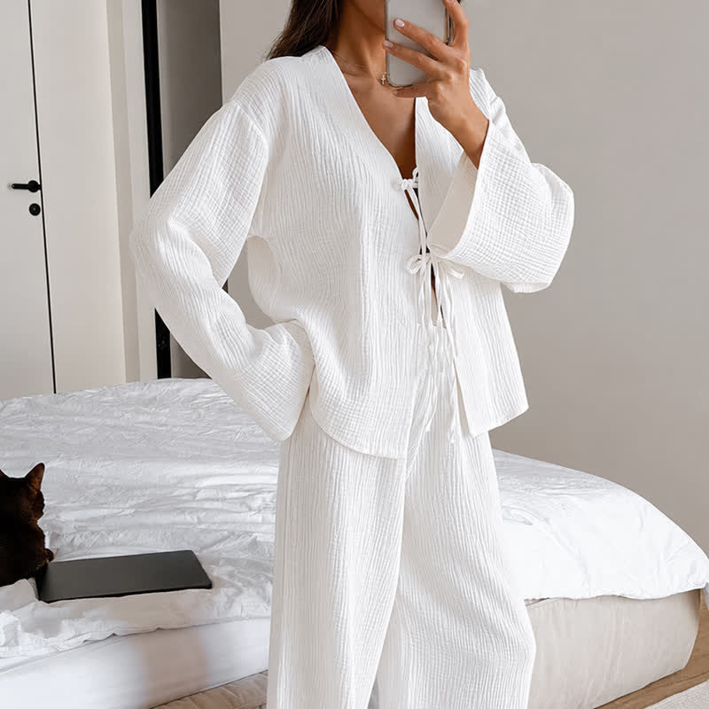Soft Crinkle Textured Cotton Loungewear Set