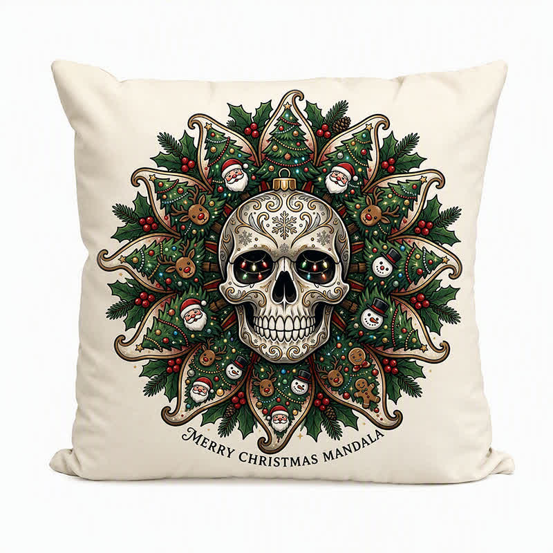 Christmas Skull Mandala Plush Throw Pillow