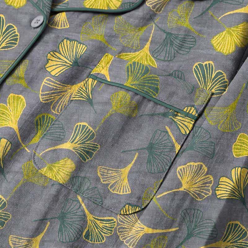 Nature‑Inspired Ginkgo Leaf Cotton Loungewear Set