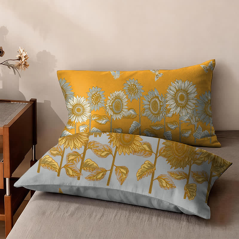 Sunflower Butterfly Cotton Gauze Reversible Bedspread
