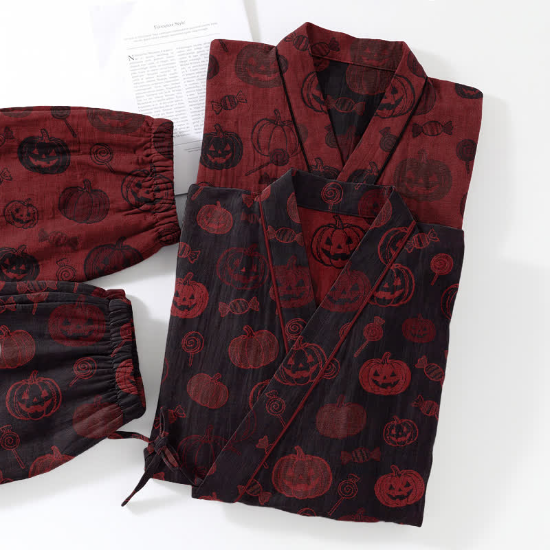 Halloween Pumpkin Candy Cotton Kimono Pajama Set