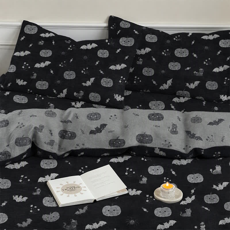 Halloween Pumpkin Bat Cotton Bedding Set