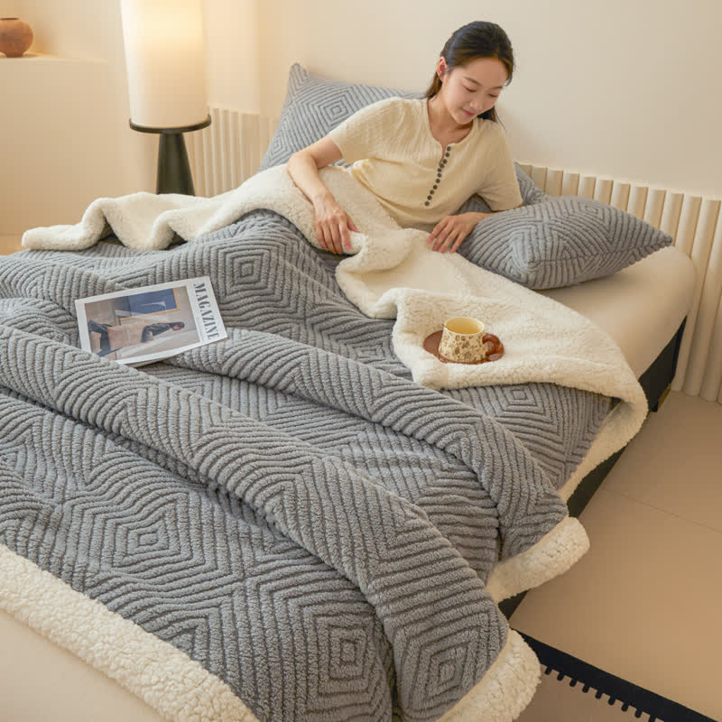 Geometric Diamond Coral Fleece Throw Blanket