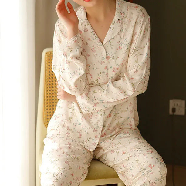 Silky Vintage Floral Cotton Sateen Pajama Set