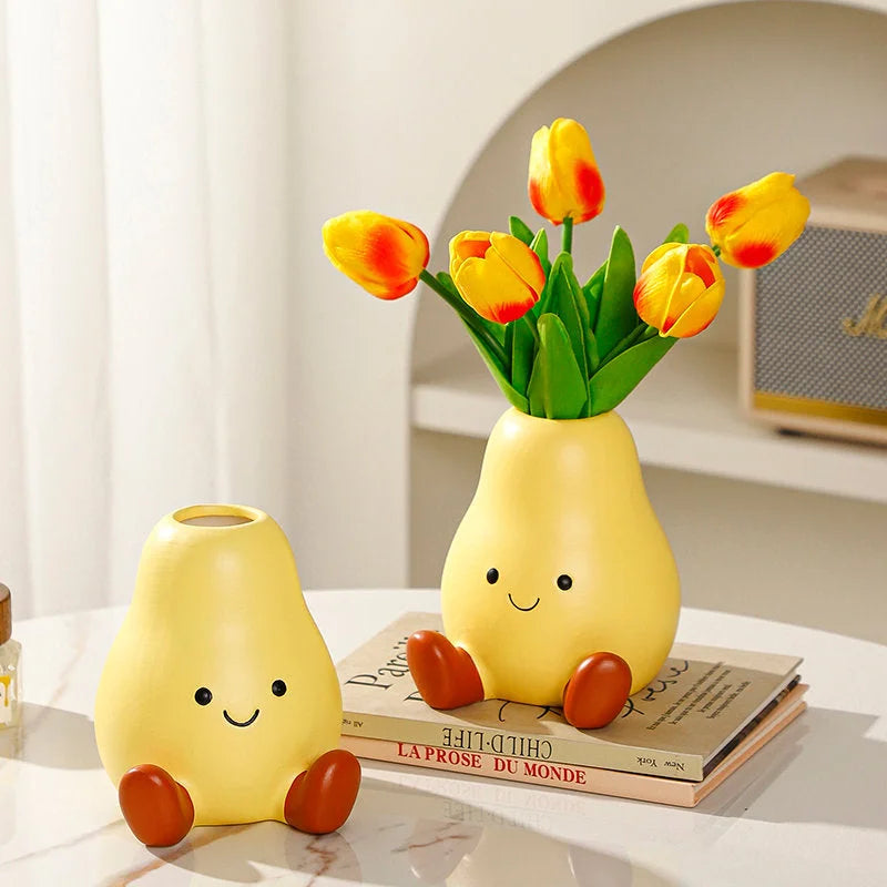 Cheerful Smiley Face Ceramic Pear Vase