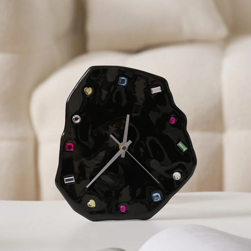 Wavy Jeweled Ceramic Table & Wall Clock