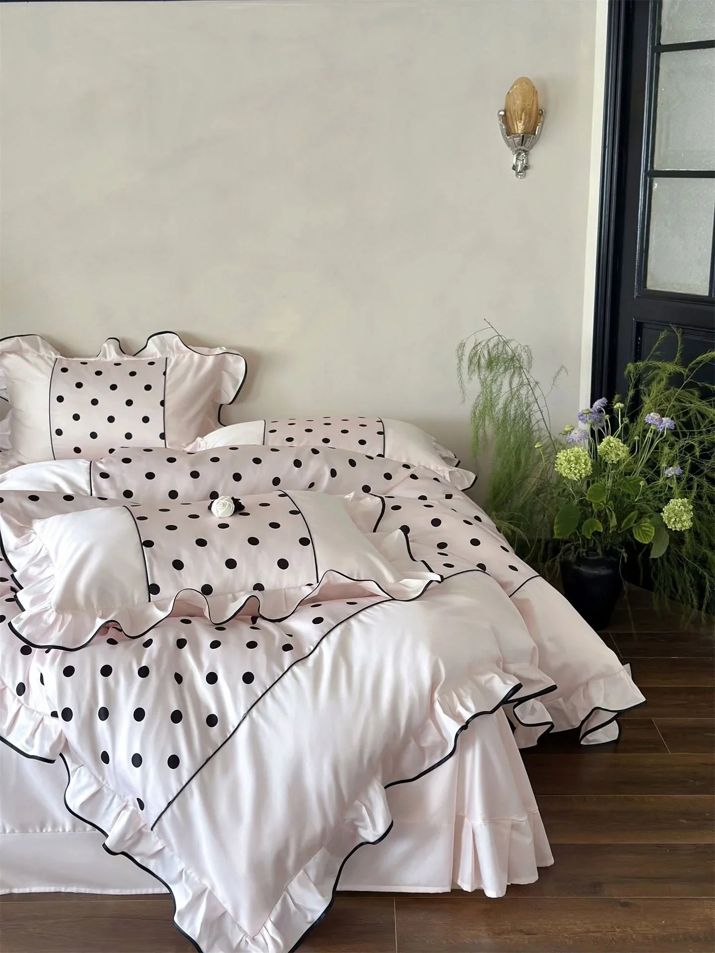 Silky Ruffled Polka Dot Tencel Bedding Set