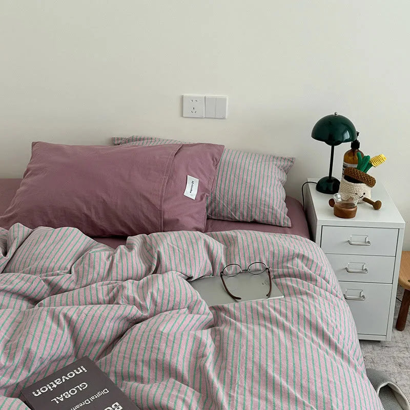 Soft Pinstripe Washed Cotton Bedding Set