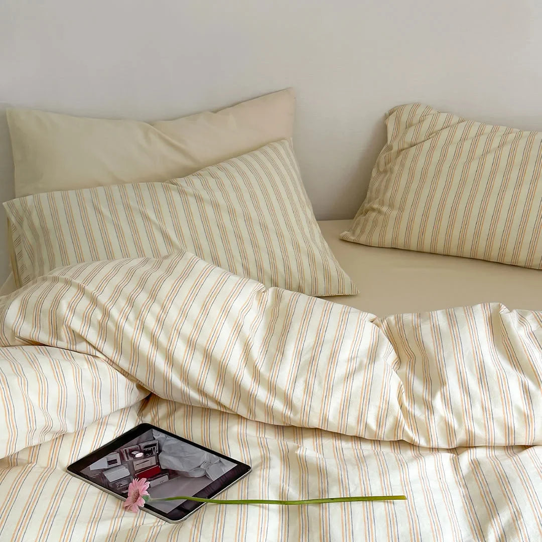 Ultra-Soft Pinstripe Washed Cotton Bedding Set