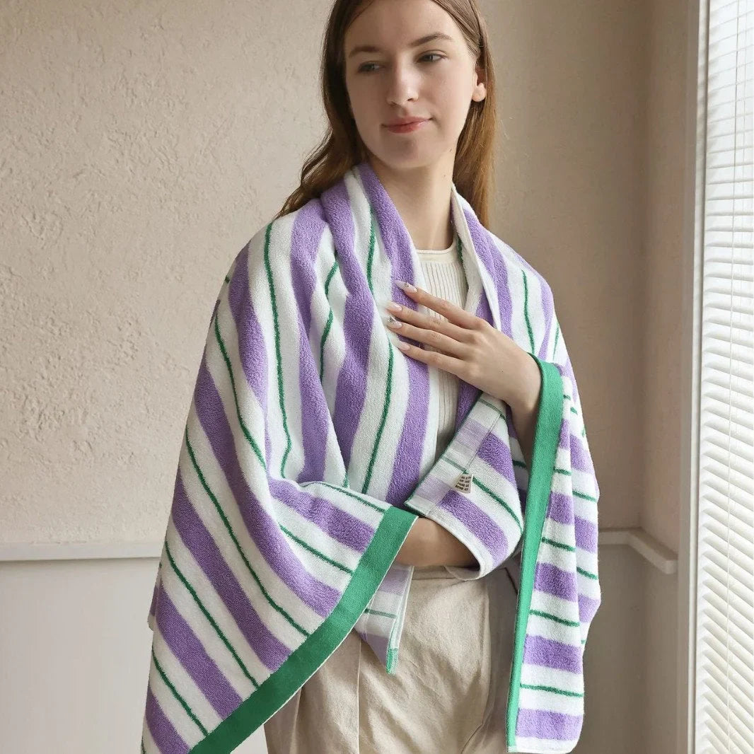 Plush Striped Cotton Bath & Face Towel