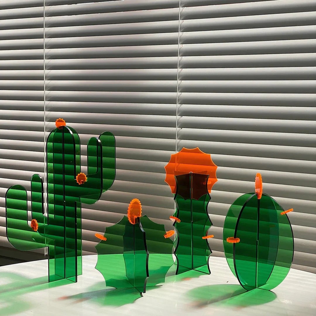 Sleek Geometric Acrylic Cactus Sculpture Set