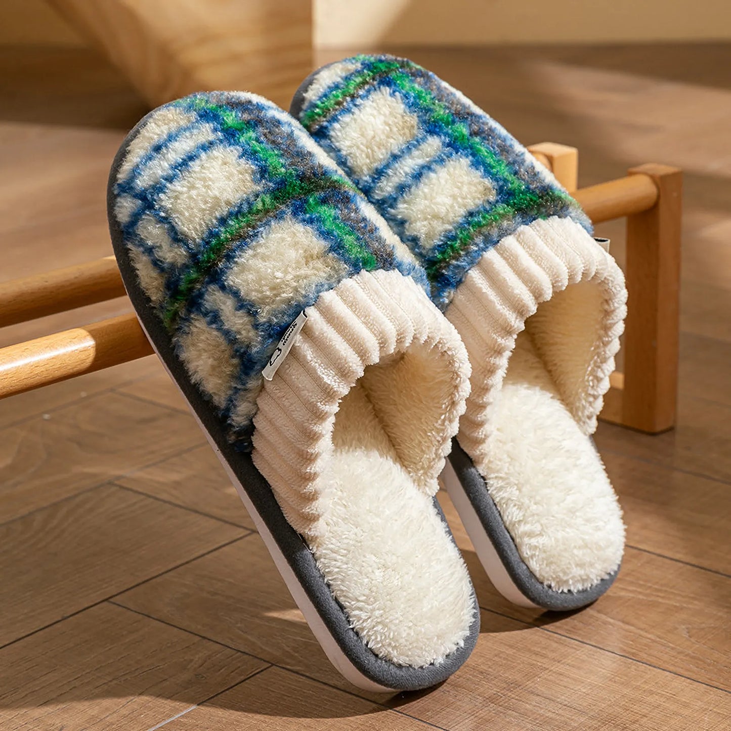Plush Tartan Plaid Sherpa House Slippers