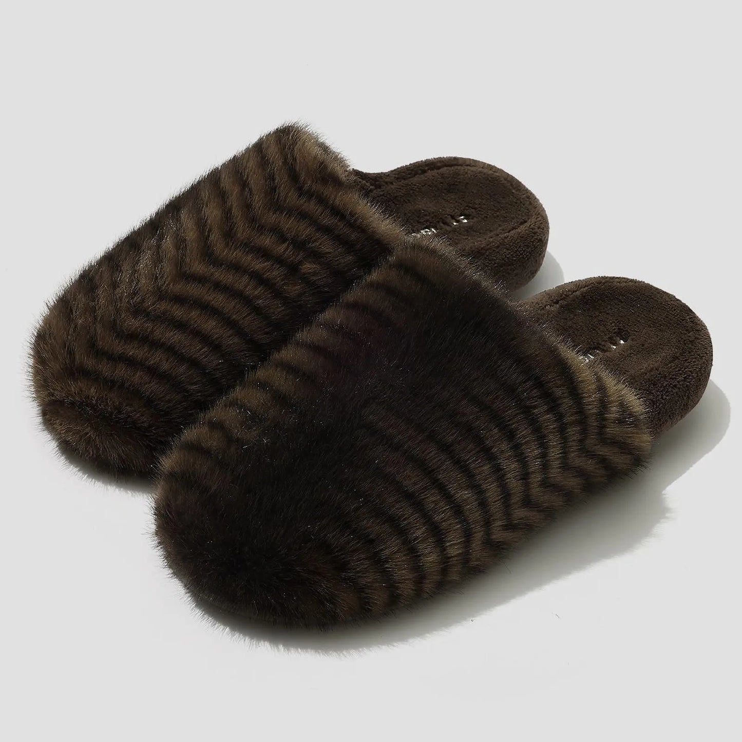 Fuzzy Animal Print Plush Polyester House Slippers