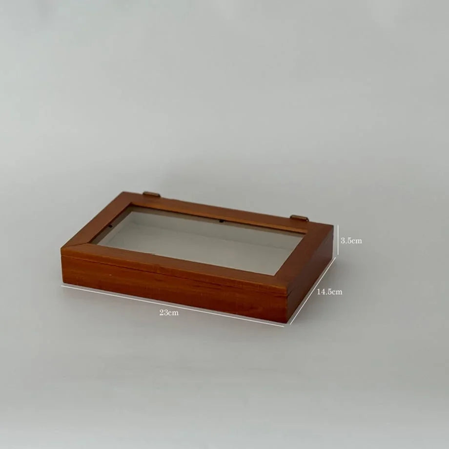 Minimalist Glass Lid Wood Jewelry Organizer