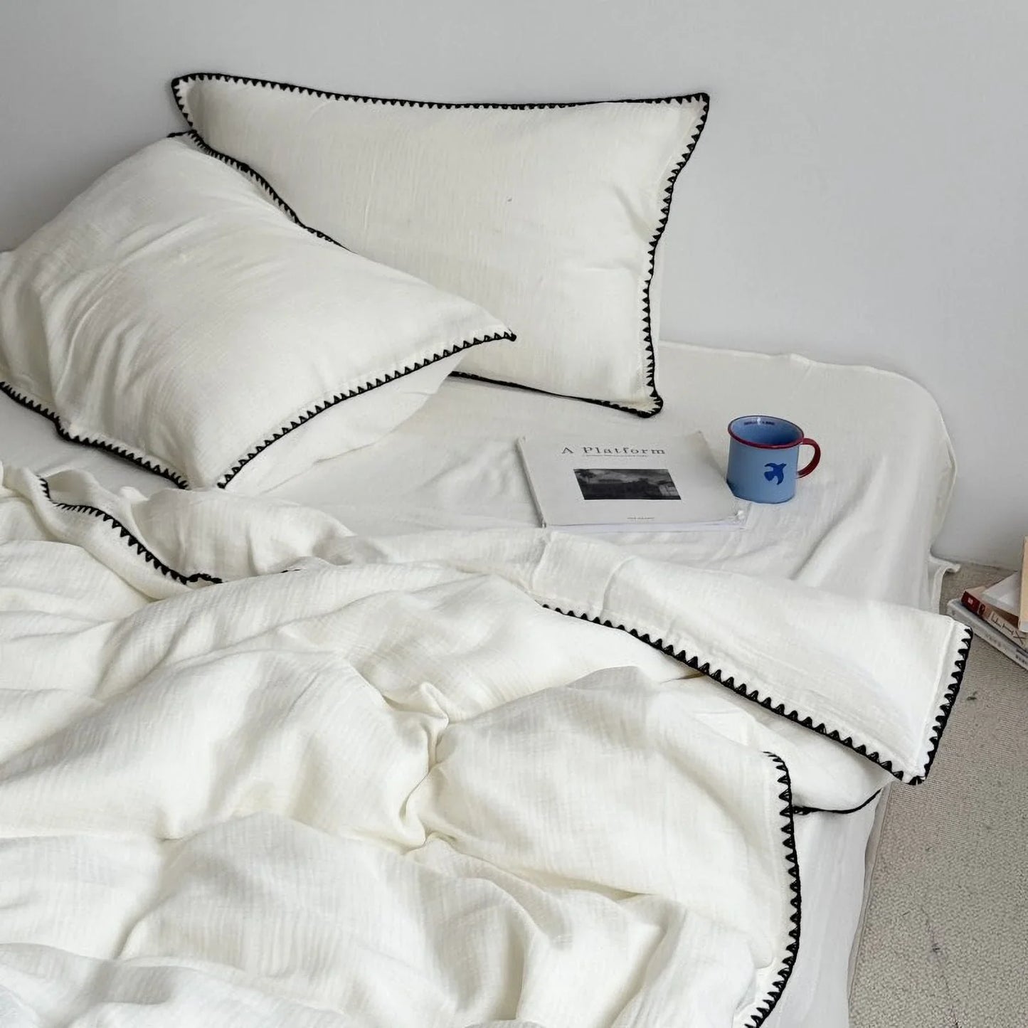 Textured Embroidered Edge Washed Cotton Bedding Set