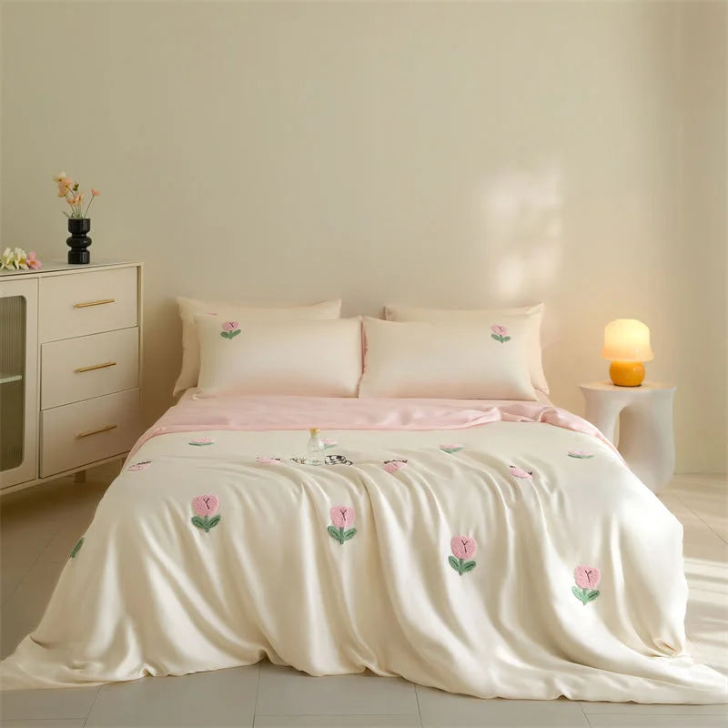 Tufted Doodle Flower Cooling Tencel Bedding Set