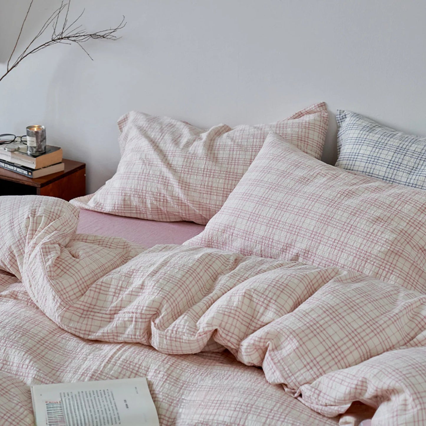 Textured Plaid Washed Cotton Bedding Set